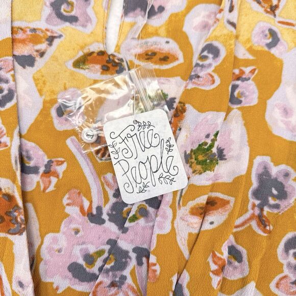 Free People Dress Size 4 Glow Up‎ Mini Short Sleeve Yellow Floral Babydoll NEW - Picture 9 of 13